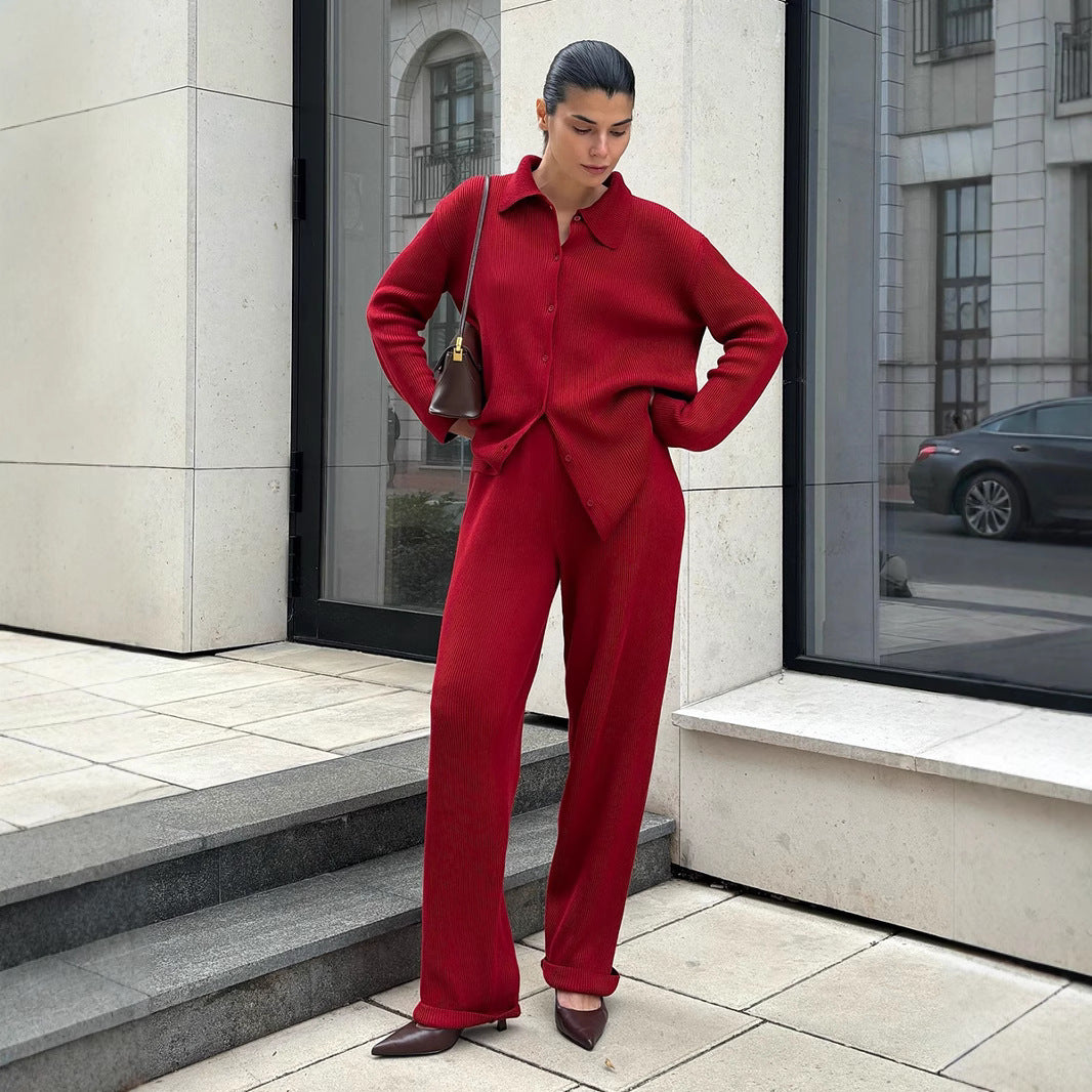 Damen Bequemes Strick-Ensemble aus weicher Baumwolle Drune