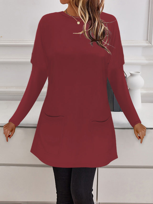 Damen Longline Feinstrick-Tunika mit Rundhalsausschnitt und aufgesetzten Taschen Drune