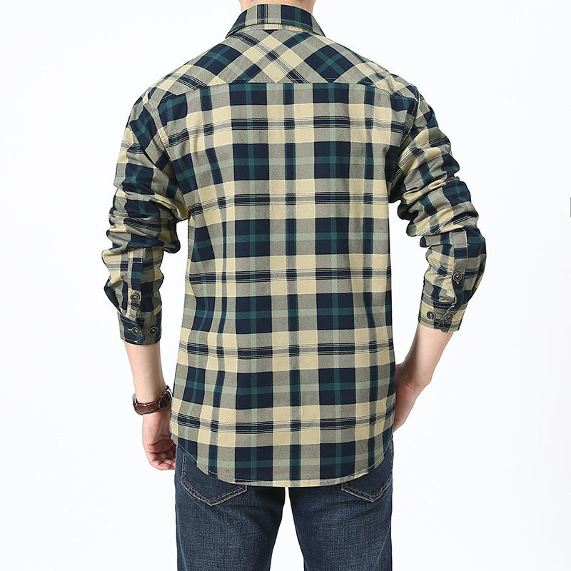 Herren kariertes Flanellhemd im Worker‑Style mit Brustpattentaschen Drune