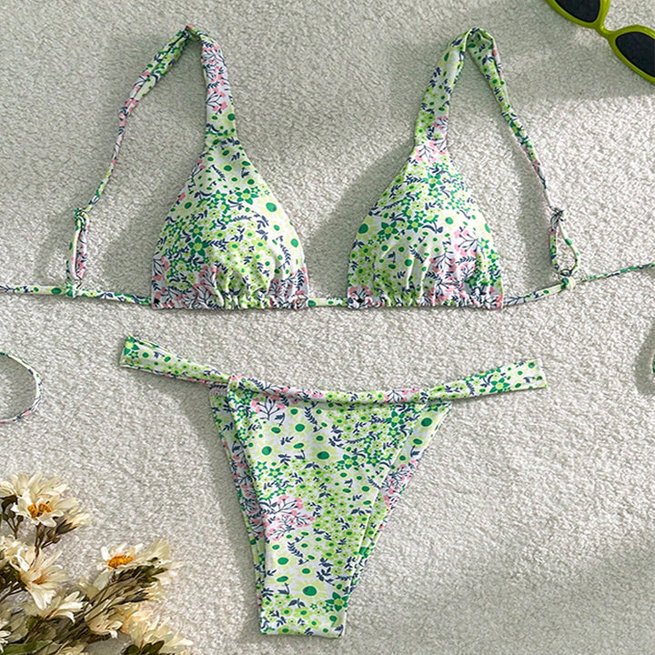 Damen Triangel-Bikini-Set mit verstellbaren Bändern und floralem Muster Drune