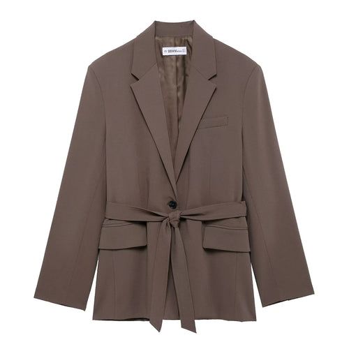 Damen nan taillierter Blazer mit Bindegürtel, Reverskragen, Pattentaschen und Ein-Knopf‑Verschluss Drune