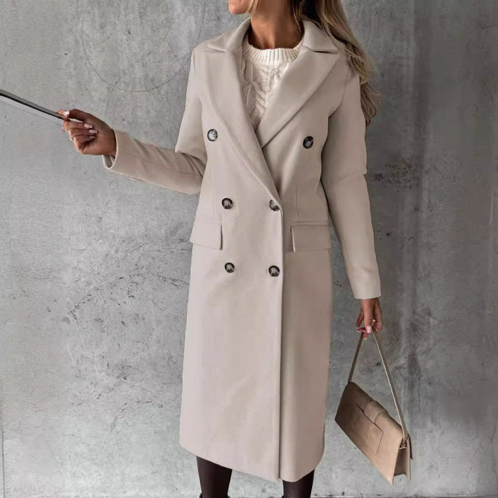 Damen Eleganter Doppelreihiger Mantel mit hochmodernem Schnitt Drune