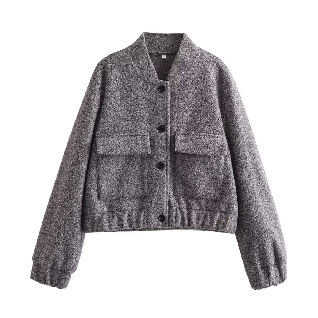 Damen lässige cropped Jacke mit großen aufgesetzten Taschen und elastischen Bündchen Drune