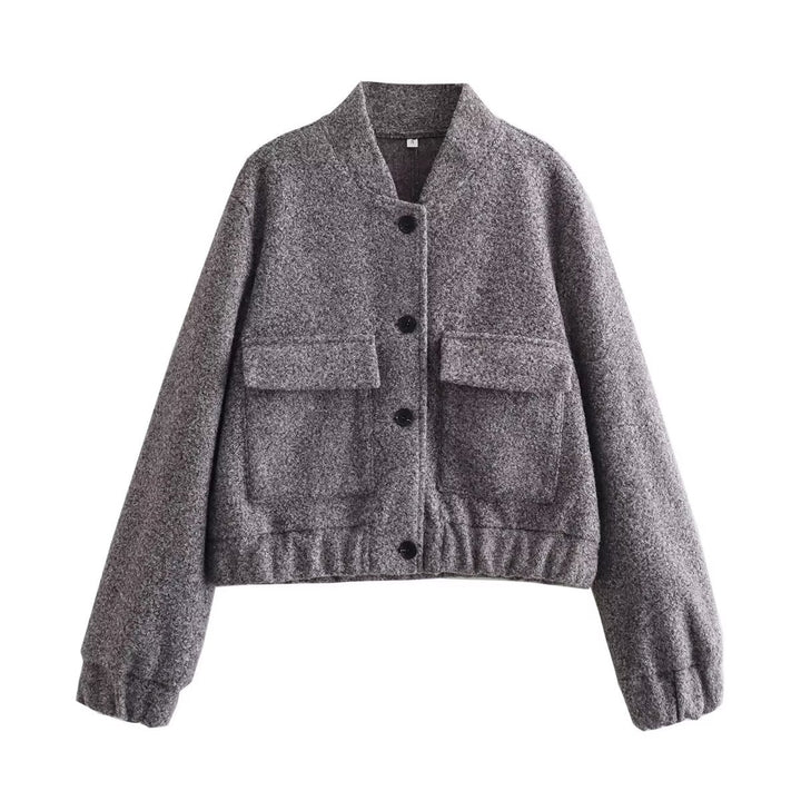 Damen lässige cropped Jacke mit großen aufgesetzten Taschen und elastischen Bündchen Drune