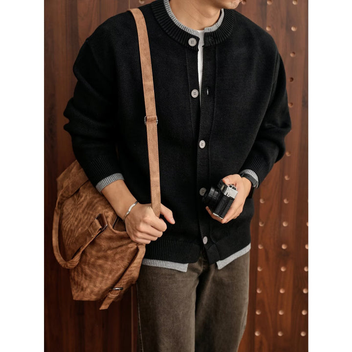 Herren Modische Strickjacke mit Rundhalsausschnitt Drune
