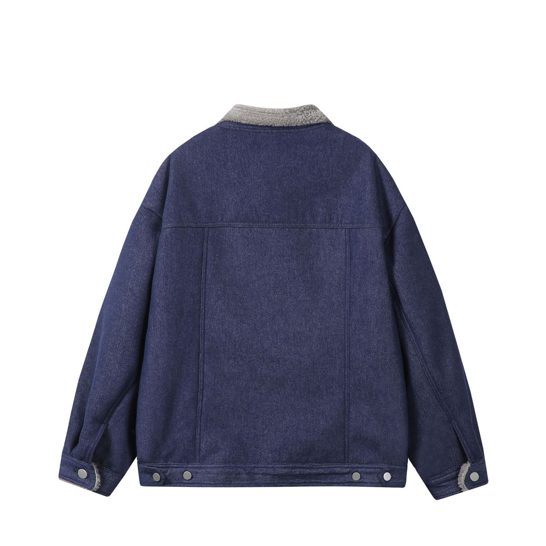 Herren Gefütterter Denim‑Blouson mit Teddykragen, Druckknopffront und Utility‑Taschen Drune