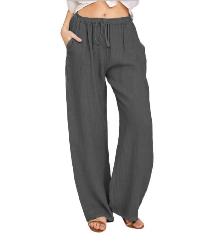 Damen luftige Palazzo-Hose mit Tunnelzugbund, elastischem Taillenabschluss und seitlichen Eingrifftaschen Drune