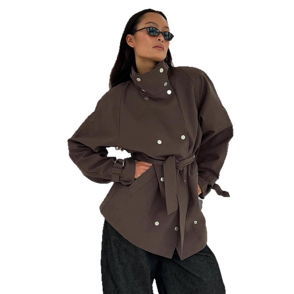 Damen modische Utility-Jacke mit hohem Kragen und praktischen Taschen Drune
