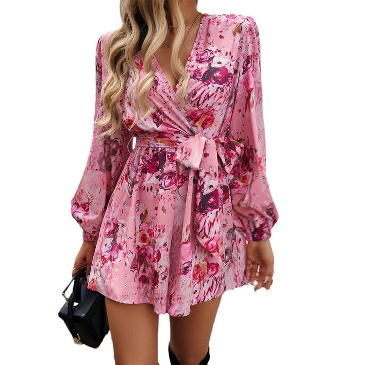 Damen Wickelkleid mit verspieltem Blumendesign und eleganten Puffärmeln Drune