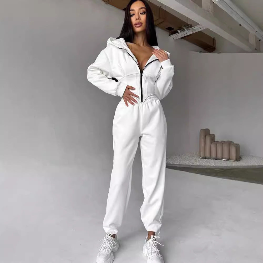 Damen modischer Jumpsuit mit tailliertem Design und innovativem Reißverschluss Drune