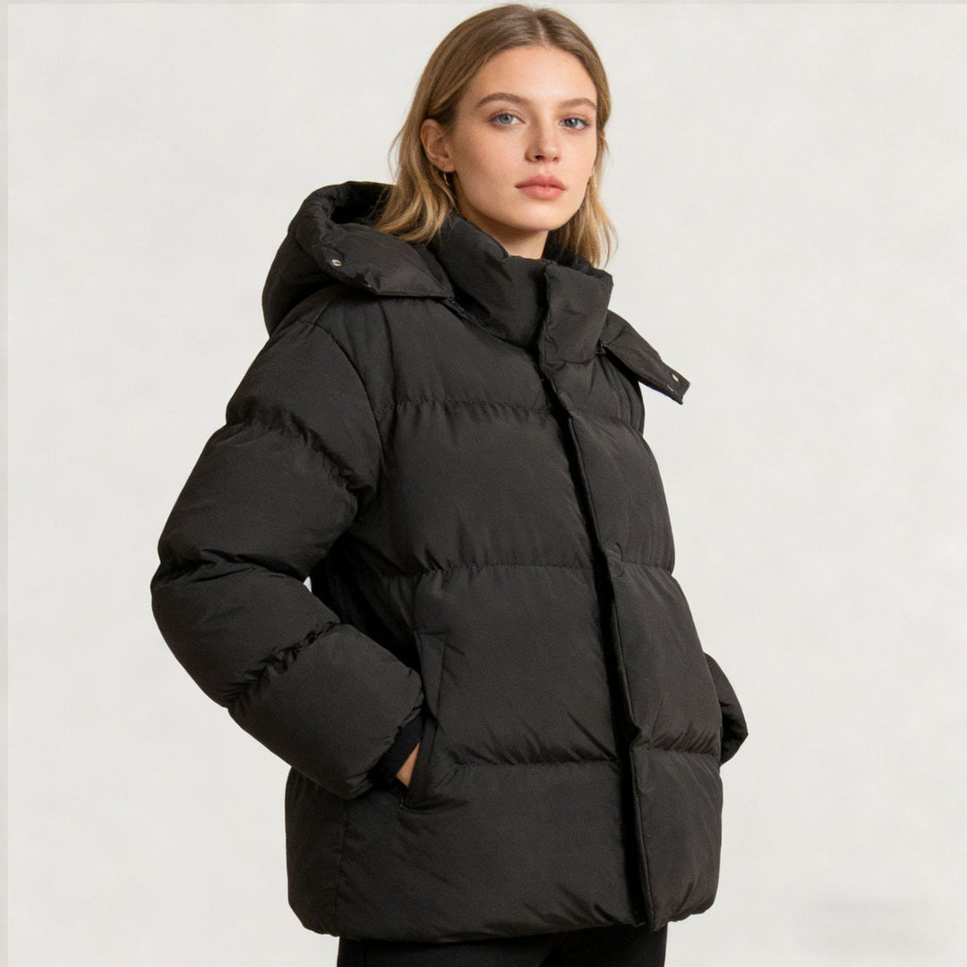 Damen Gefütterte Oversized-Steppjacke mit Kapuze und hohem Stehkragen Drune