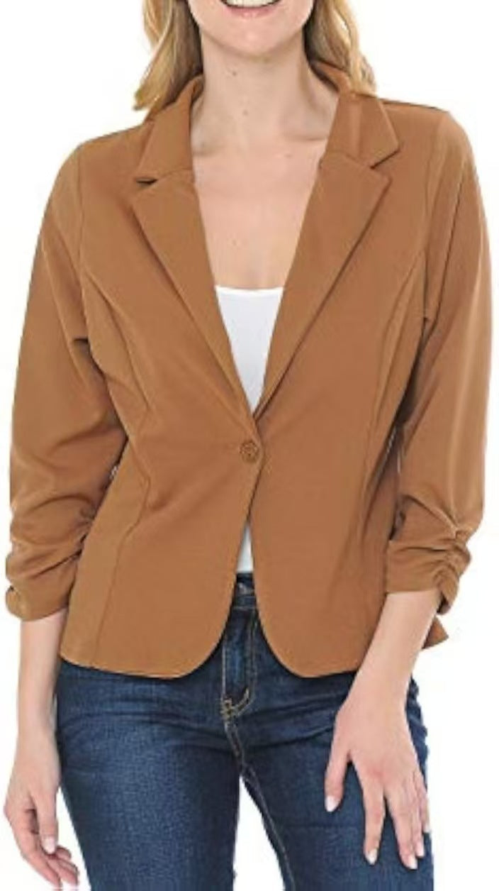 Damen taillierter Jersey-Blazer mit Ein-Knopf-Verschluss und dreiviertelärmeln Drune