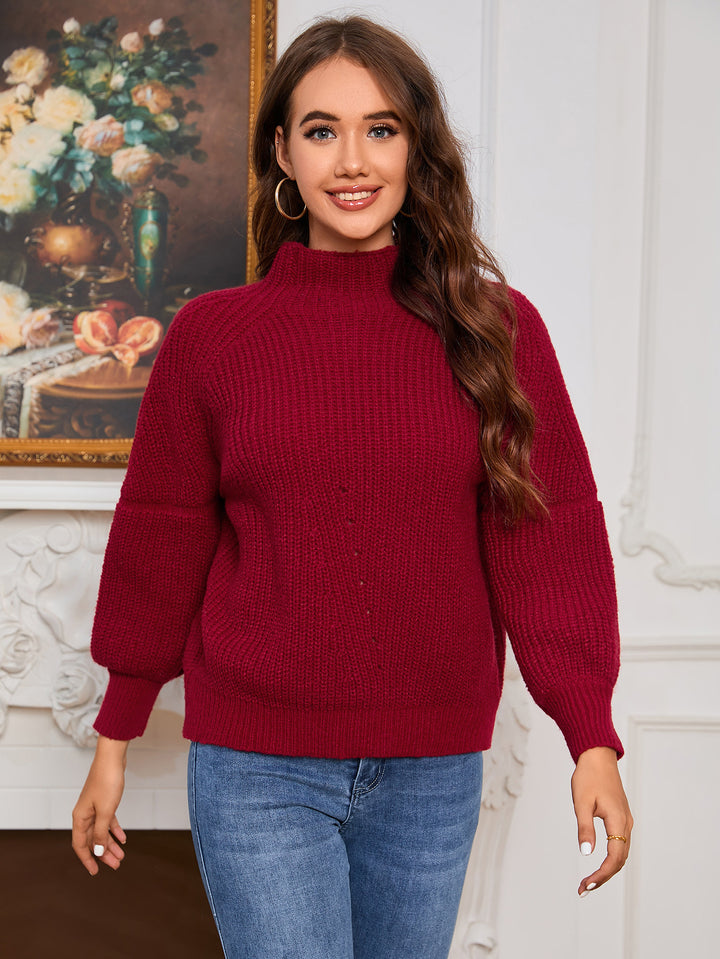 Damen Grobstrick Pullover mit Stehkragen Drune