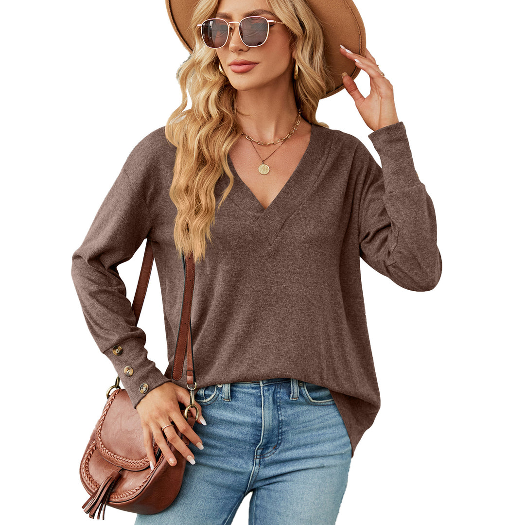 Damen oversized V-Ausschnitt Pullover mit modischen Knopfdetails Drune