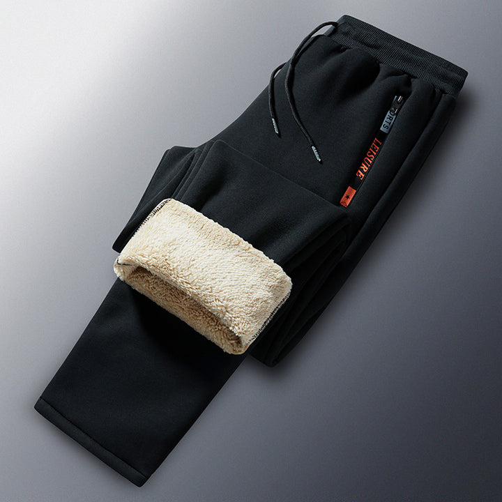 Herren Winterliche Fleece-Jogginghose mit Teddyfutter, elastischem Bund und Reißverschlusstaschen Drune