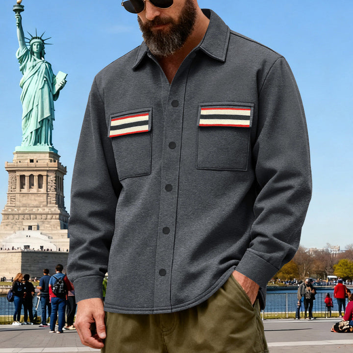 Herren Overshirt-Jacke aus schwerem Baumwollmix mit Brusttaschen und Kontraststreifen Drune