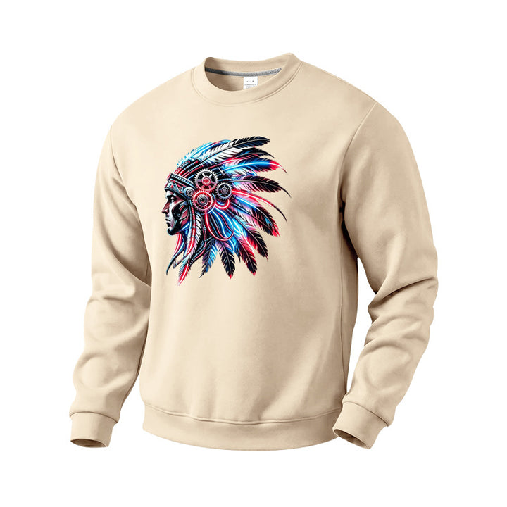 Herren Sweatshirt mit detailreichem Federschmuck-Print Drune