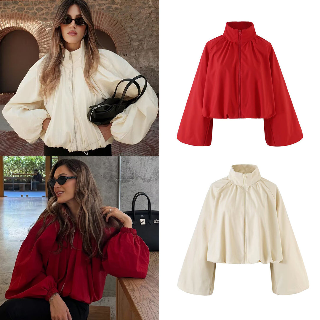 Damen Kurzes Cape‑Blouson mit Stehkragen, weiten Trompetenärmeln und Reißverschluss Drune