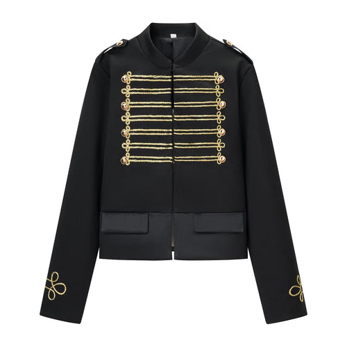 Damen Militärisch inspirierte Kurzjacke mit Goldkordel‑Applikation und Stehkragen Drune