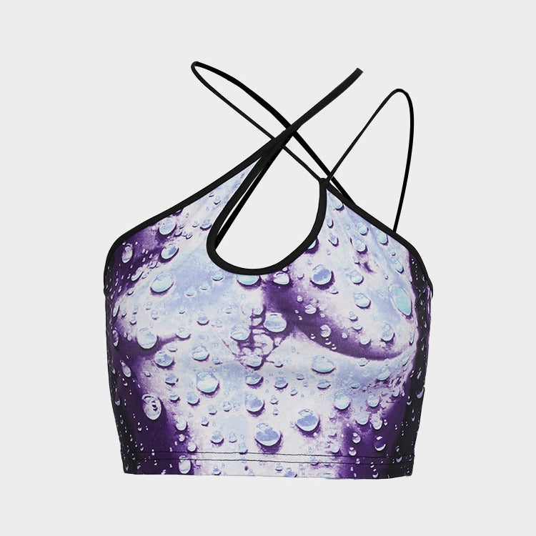 Damen Crop-Top mit Wasserperlen-Motiv und elegantem Rückenverschluss Drune