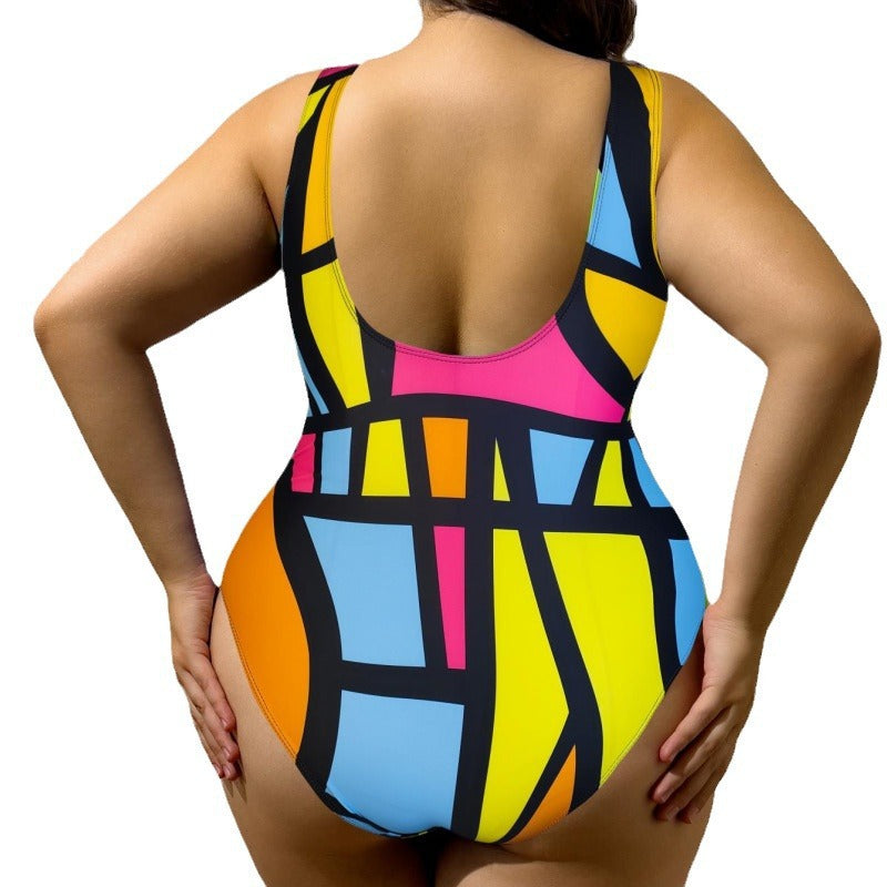 Damen Einteiler Badeanzug mit modernem geometrischem Muster Drune