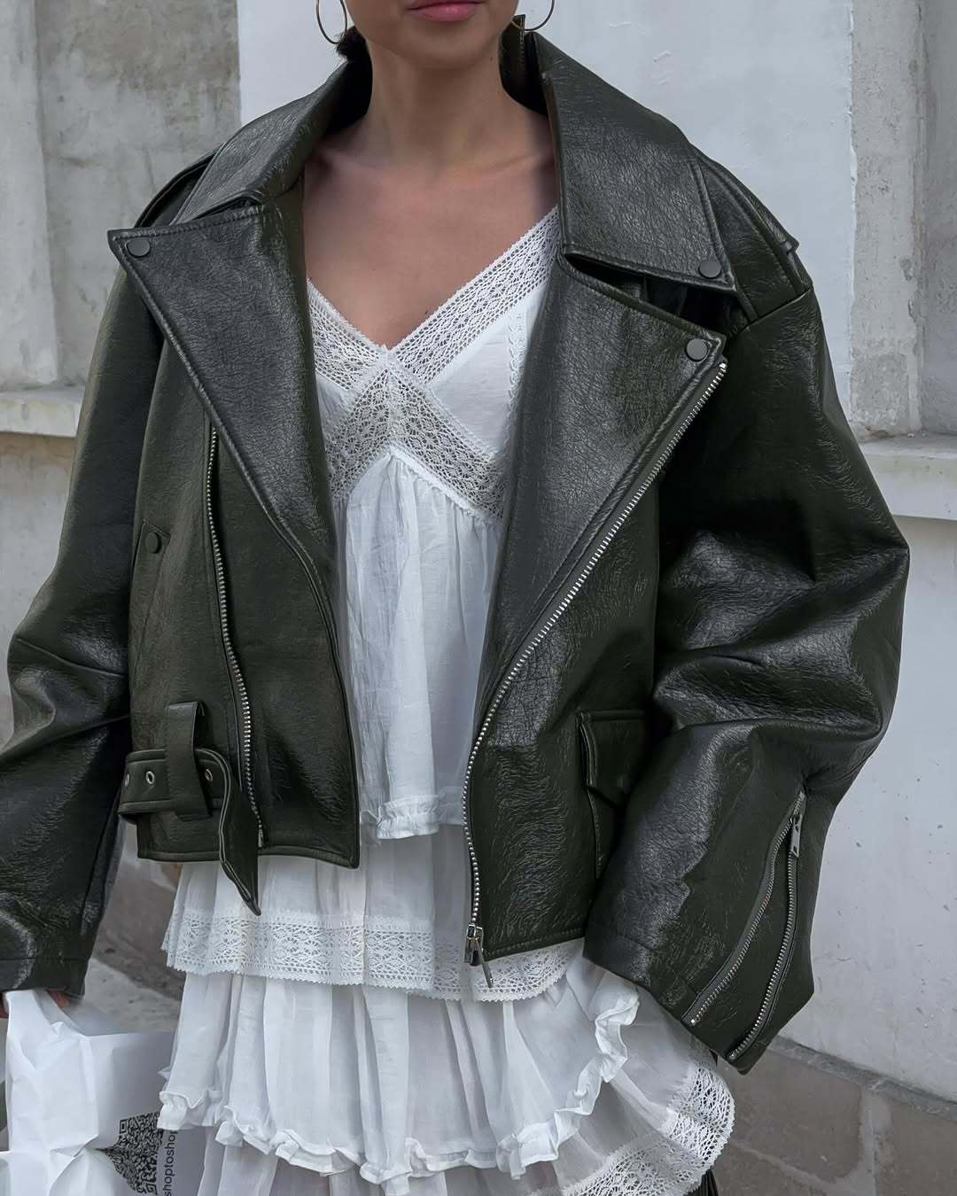 Damen Oversized Kunstlederjacke mit asymmetrischem Reißverschluss Drune