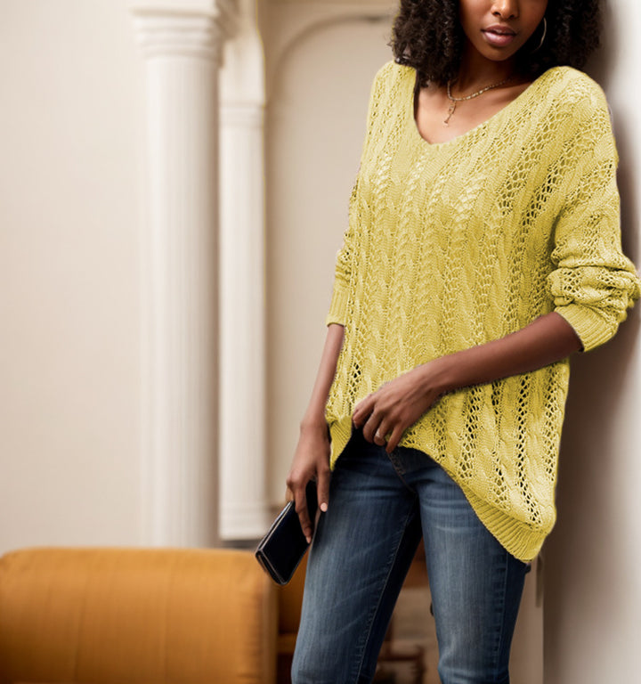 Damen Grobstrickpullover mit luftiger Maschenstruktur und V-Ausschnitt Drune