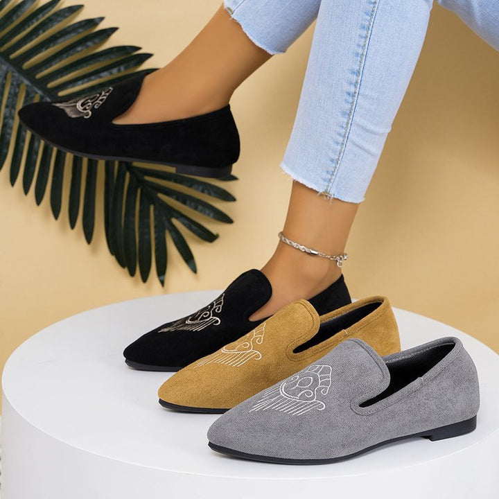 Damen Bestickte Velours-Loafer mit spitzer Zehenpartie und rutschfester Gummisohle Drune