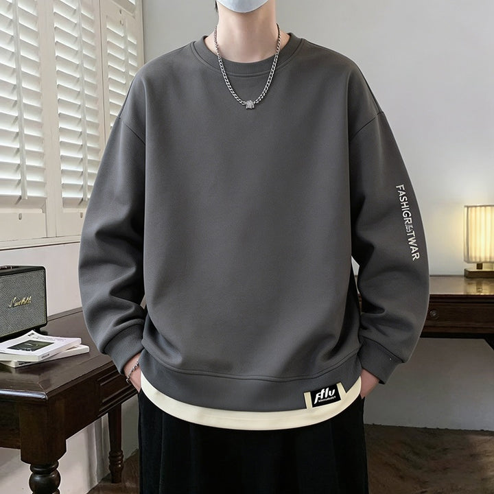 Herren Oversize‑Sweatshirt mit kontrastierenden Ärmeln, Rundhalsausschnitt & Labelpatch Drune