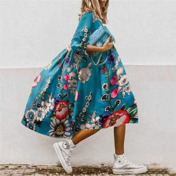 Damen Freizeitkleid mit farbenfrohem Blumendesign Drune