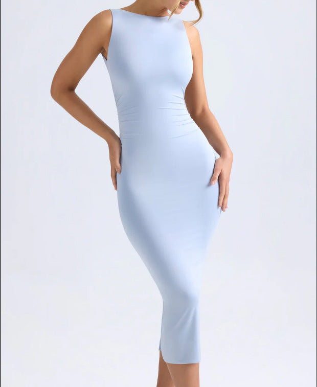 Damen Figurbetontes Midi-Kleid mit elegantem Ausschnitt und schwingendem Saum Drune