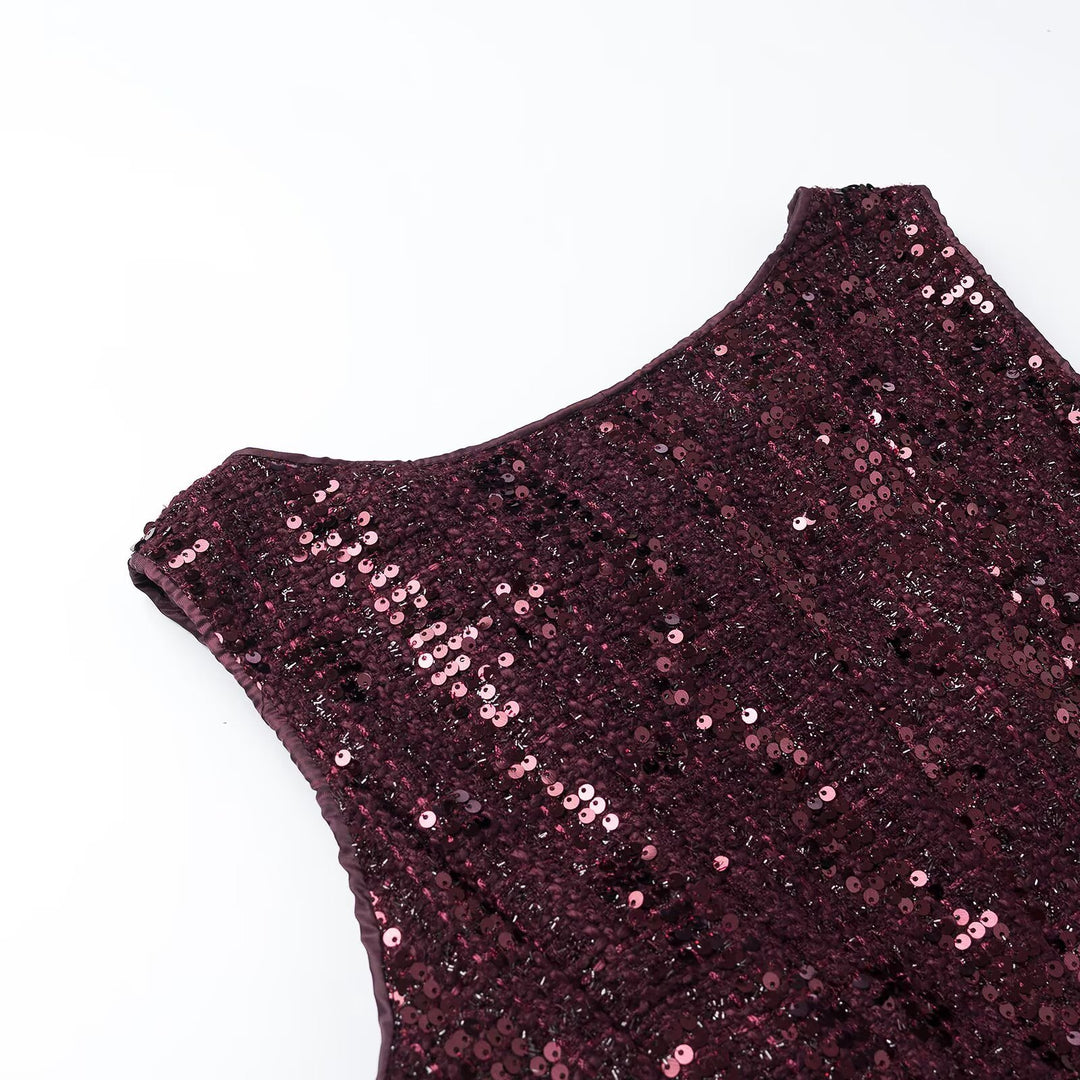 Damen Pailletten-Peplum-Top mit Rundhals und figurformender Taille Drune