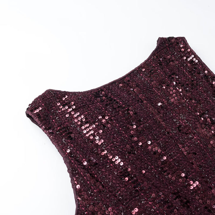 Damen Pailletten-Peplum-Top mit Rundhals und figurformender Taille Drune