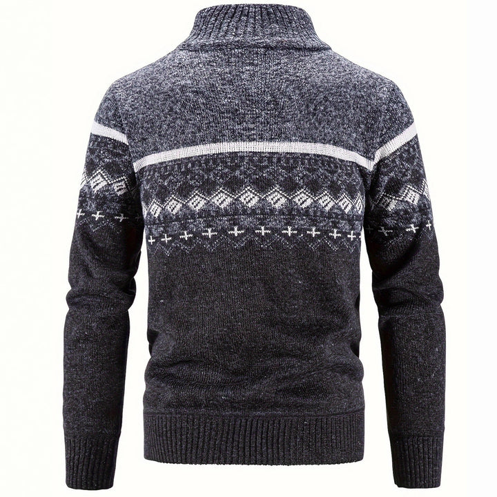 Herren Thermo-Strickjacke mit Stehkragen und Reißverschluss Norwegerstrick Fleece-gefüttert Drune