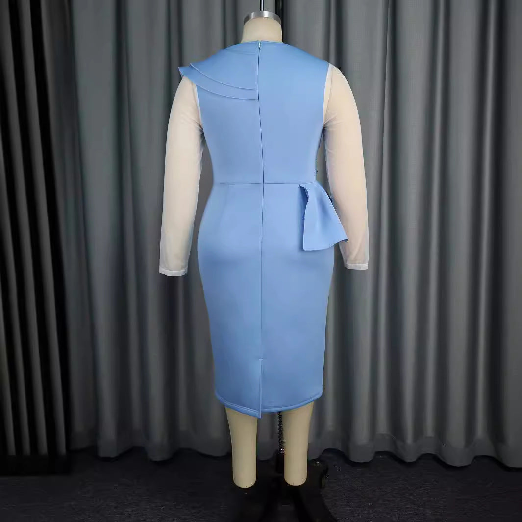 Damen figurbetontes Kleid mit Rüschendetails und Perlenakzenten Drune