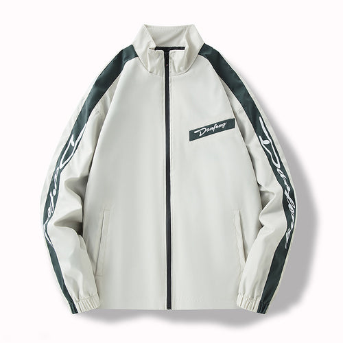 Herren Leichte Trackjacke im Retro‑Sportlook mit Stehkragen, durchgehendem Reißverschluss und Kontraststreifen Drune