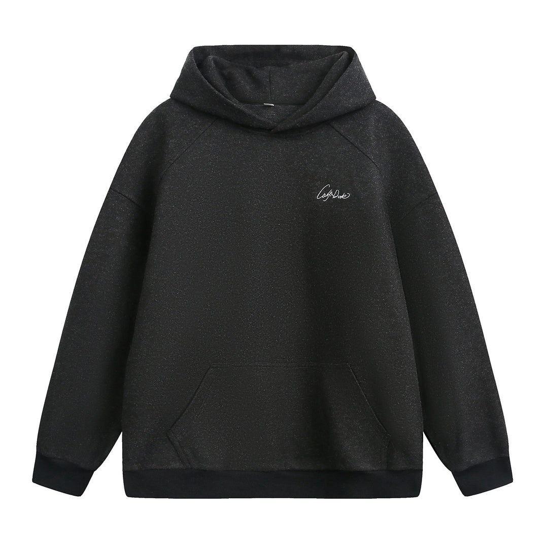 Unisex Oversize Kapuzenpullover aus schwerer Baumwollfleece mit Kängurutasche und Script‑Stickerei Drune
