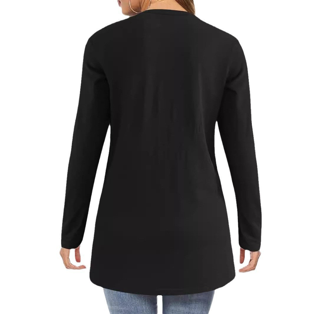 Damen Langer Offener Feinstrickcardigan mit Eingrifftaschen und dezentem V‑Ausschnitt Drune