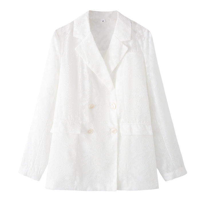 Damen nan taillierter Doppelreiher-Blazer mit floralem Jacquard und aufgesetzten Taschen Drune