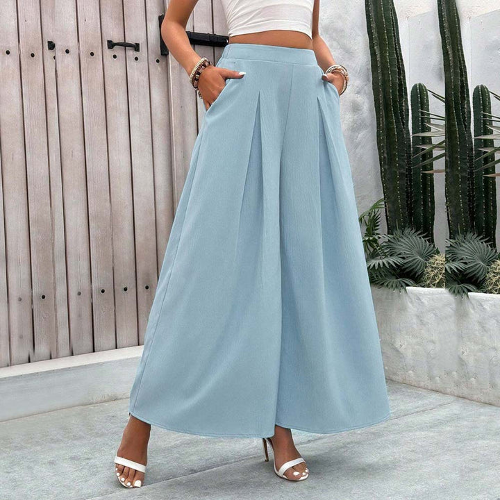 Damen weite Palazzo-Hose mit eleganten Falten und hohem Bund Drune