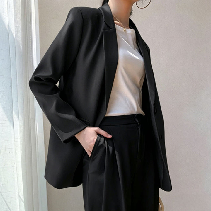 Damen Modischer Blazer mit Perlenknöpfen Drune