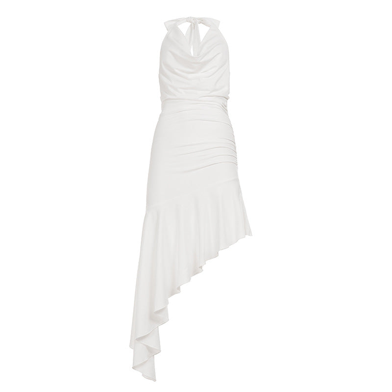Damen One-Shoulder-Maxikleid mit Rüschendetails und elegantem Halterneck Drune