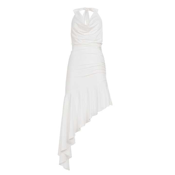 Damen One-Shoulder-Maxikleid mit Rüschendetails und elegantem Halterneck Drune