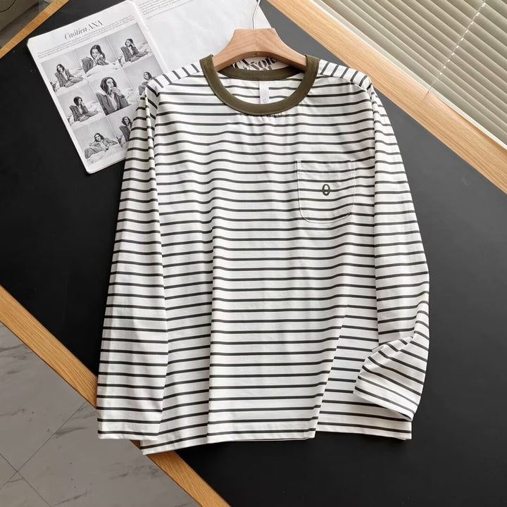 Damen Langarmshirt mit gestreiftem Design und Brusttasche Drune