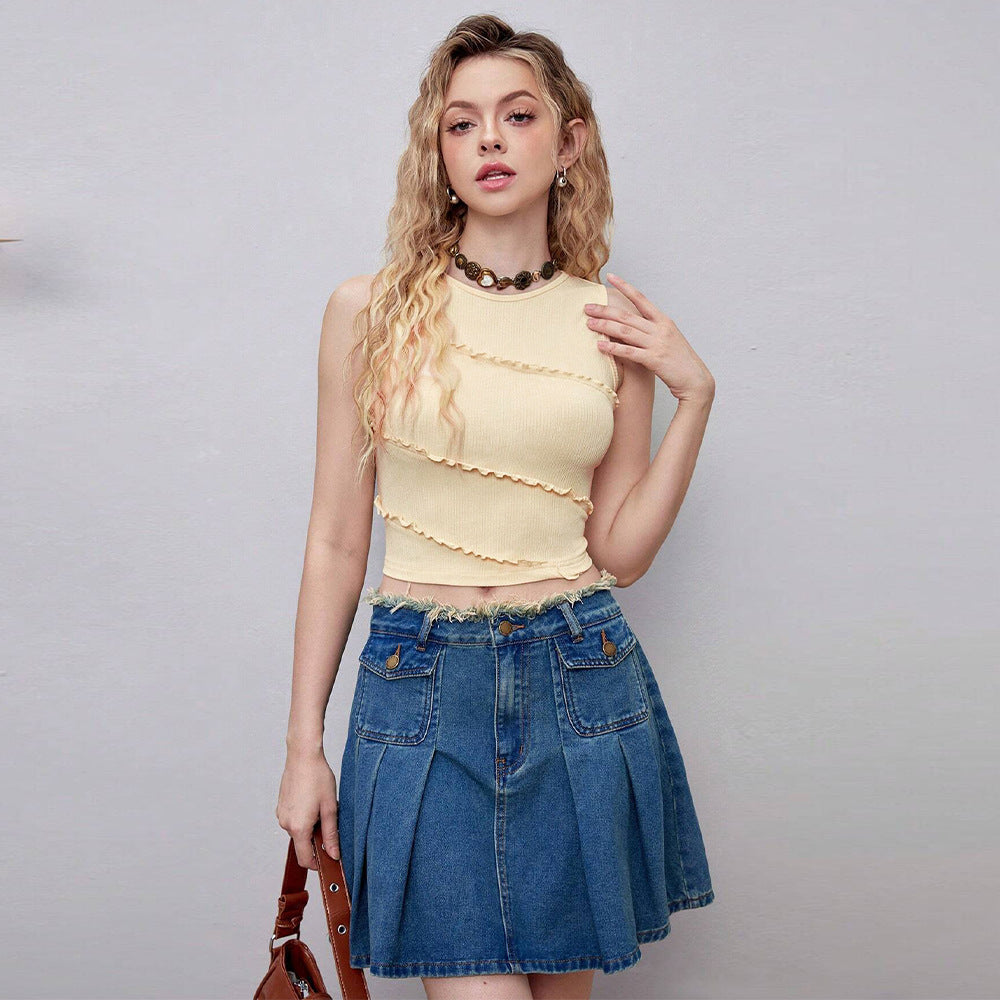 Damen cropped Top mit Rüschendetails und modischem Design Drune