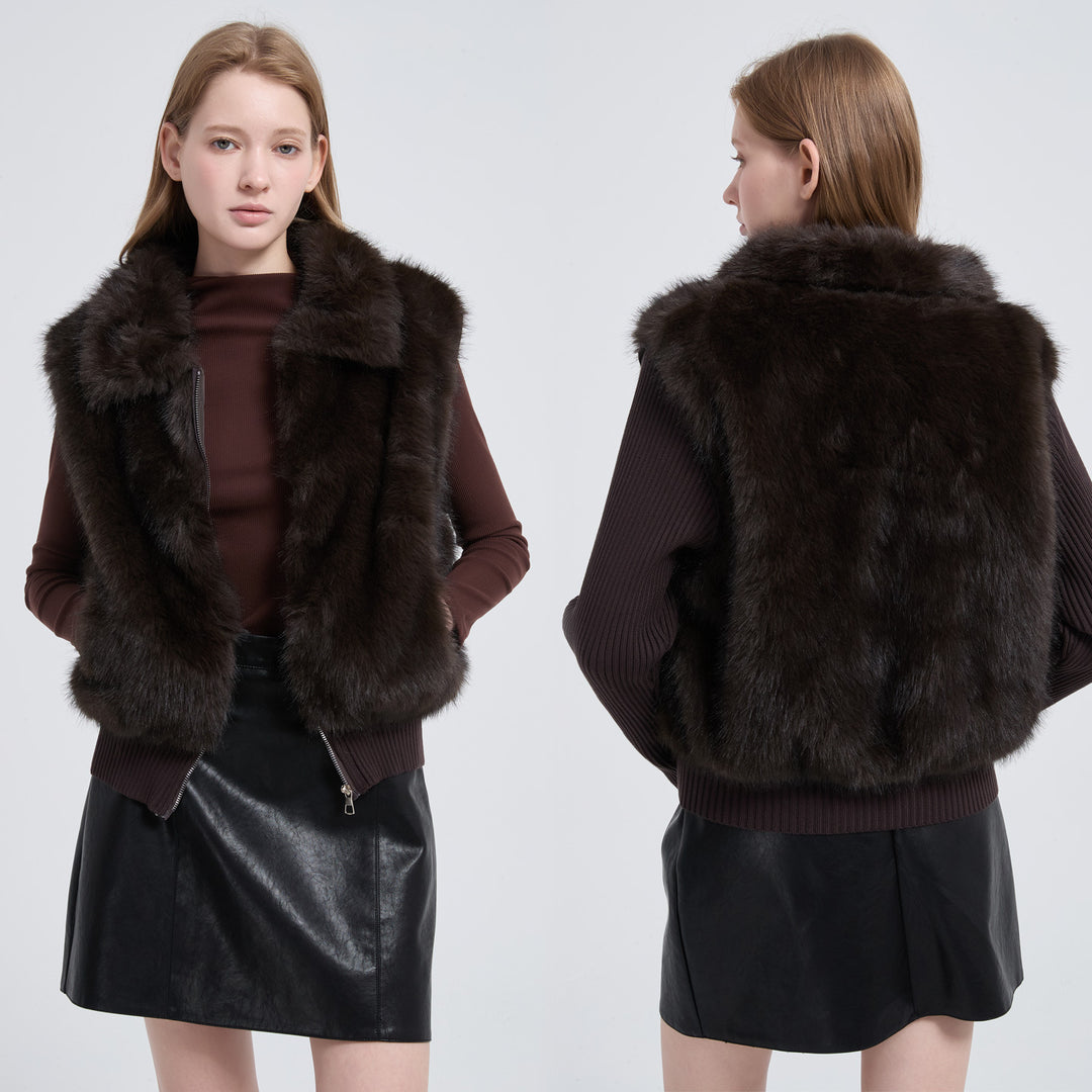 Damen Hybridjacke mit Kunstfell‑Front und gerippten Strickärmeln Drune