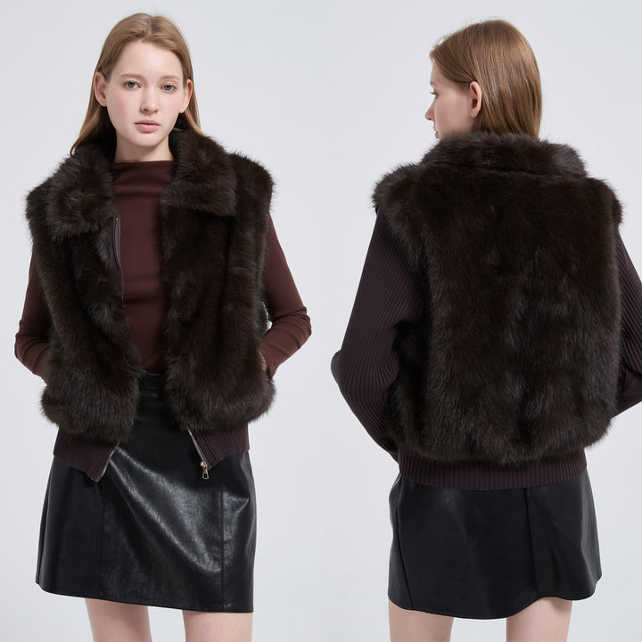 Damen Hybridjacke mit Kunstfell‑Front und gerippten Strickärmeln Drune