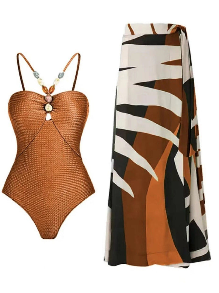 Damen Badeanzug mit elegantem Wickelrock und modischen Schmuckdetails Drune