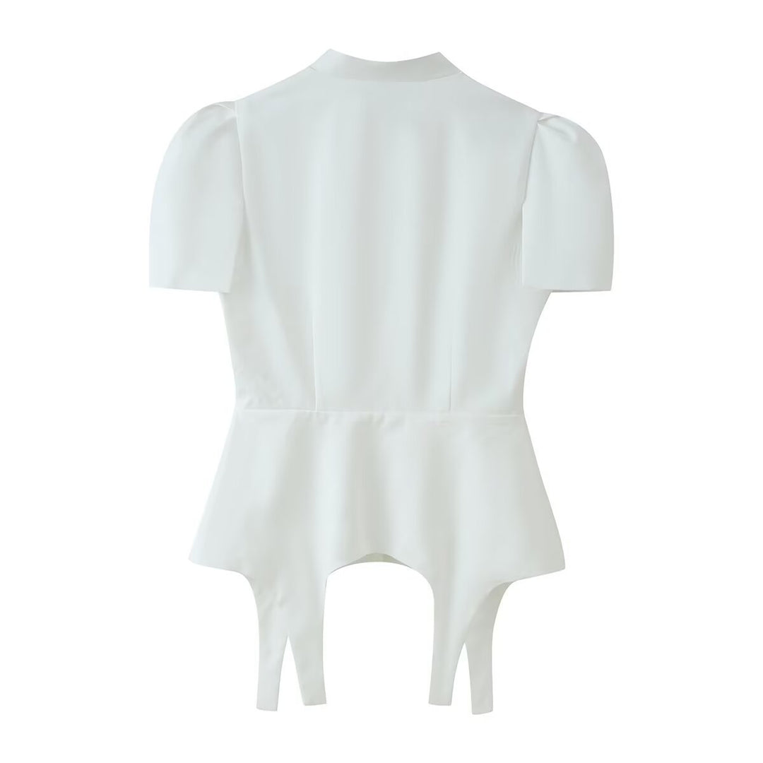Damen Taillierter Zweiteiler mit Korsagen-Top, Mandarin-Kragen und High‑Waist Tailored Shorts Drune