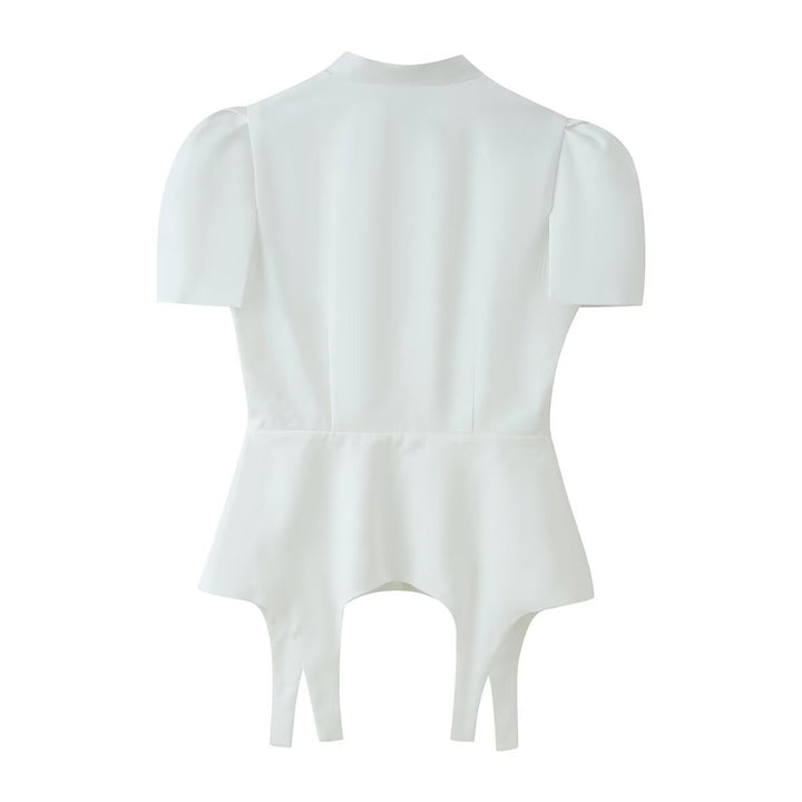 Damen Taillierter Zweiteiler mit Korsagen-Top, Mandarin-Kragen und High‑Waist Tailored Shorts Drune
